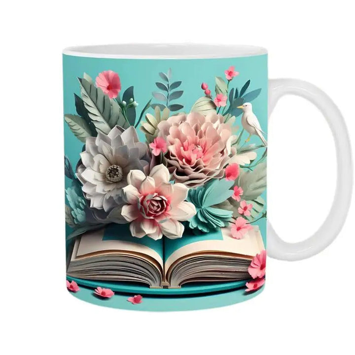 3D Artistic Beautiful Floral Books Coffee Mug - Book Lover Gift | Bowlift