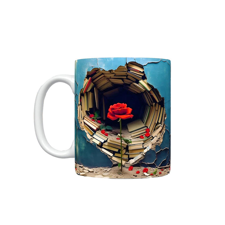 3D Floral Bookshelf Cracked Hole Coffee Mug | Bowlift