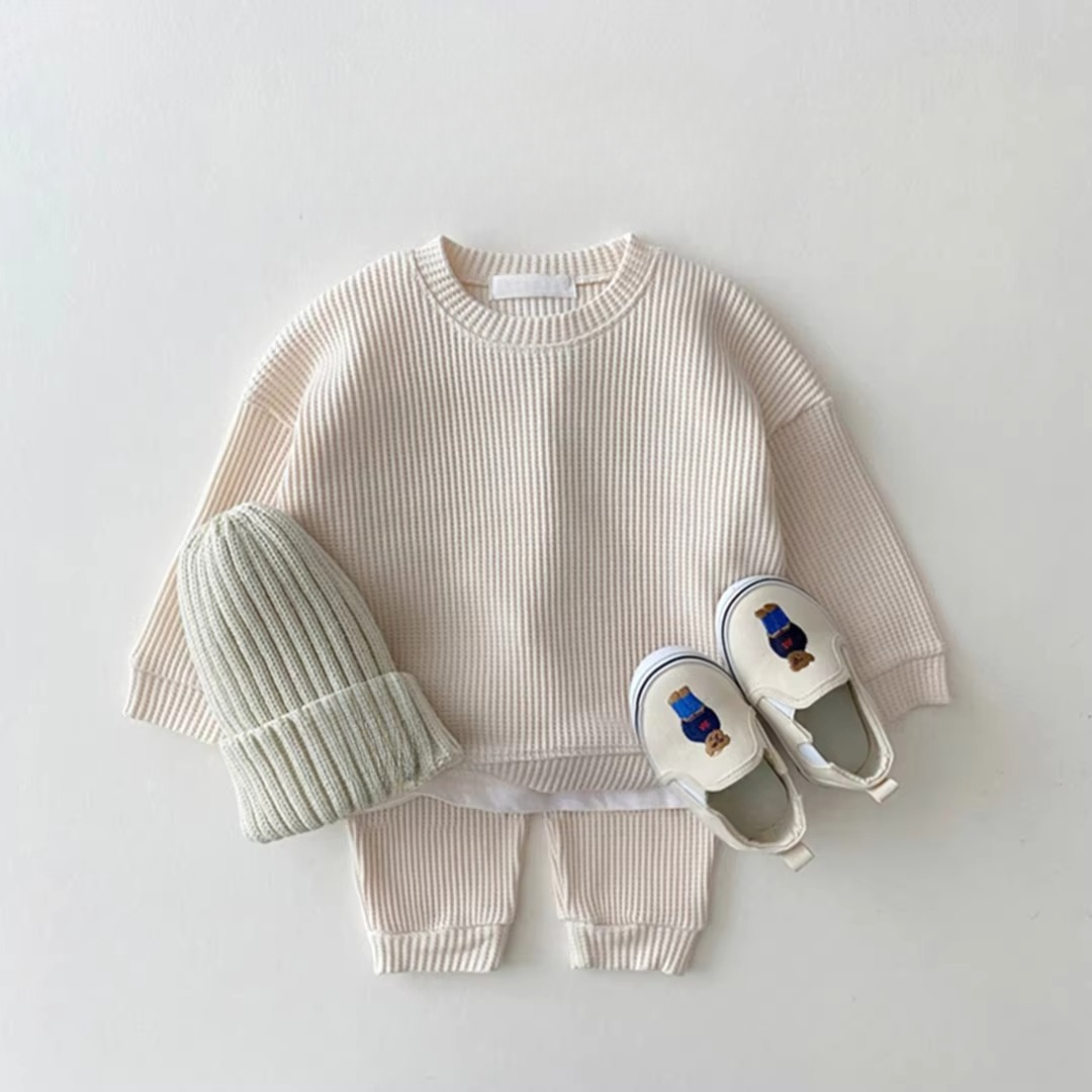 BowLift | Cozy Waffle Cotton Sweatshirt and Pants Set for Baby Boys