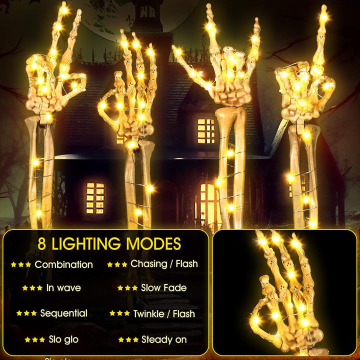 BowLift | Halloween Yard Decoration | Light-Up Skull & Skeleton Arms | 8-Mode LED Outdoor Prop
