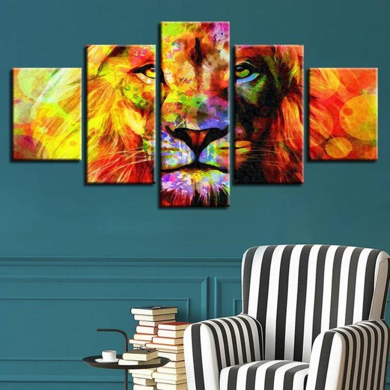 5 Pieces Colorful Lion - Canvas Wall Art Painting | Bowlift