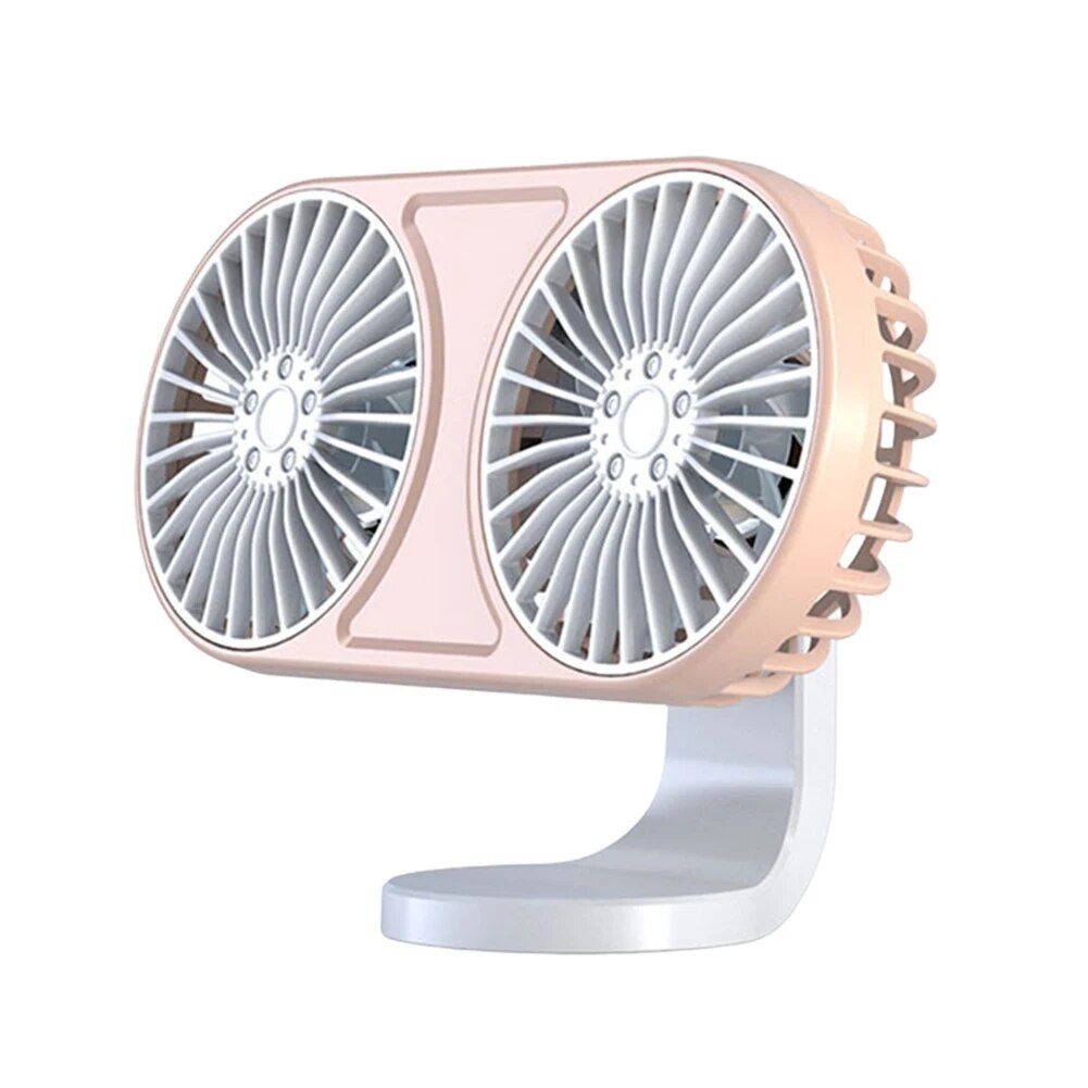 360° Rotating Dual-Head USB Car Fan with Ambient Lighting | Bowlift
