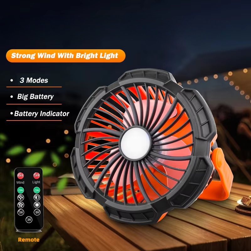 BowLift | Rechargeable Camping Fan with LED Light, Remote Control and Hanging Hook