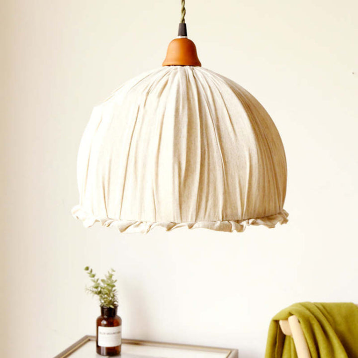 EcoLume - Minimalist Scandinavian LED Pendant Light Beige Fabric Shade, AdjustaBowlifte for Living Room and Dining Room | Bowlift