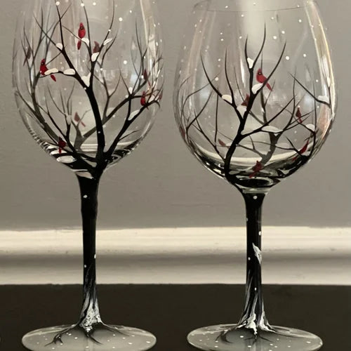 BowLift | Four Seasons Tree Wine Glasses - Hand Painted Art