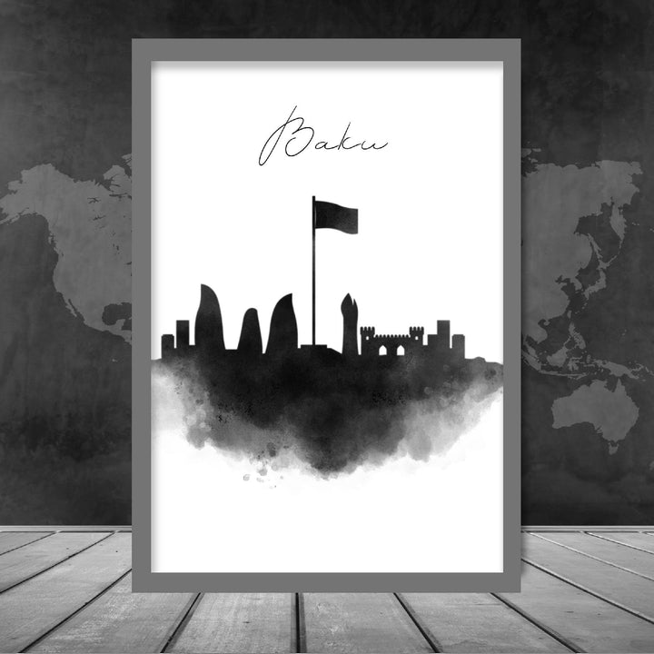Baku Watercolor Skyline Cityscape Print | Bowlift