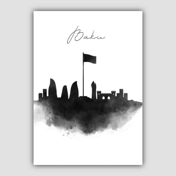 Baku Watercolor Skyline Cityscape Print | Bowlift