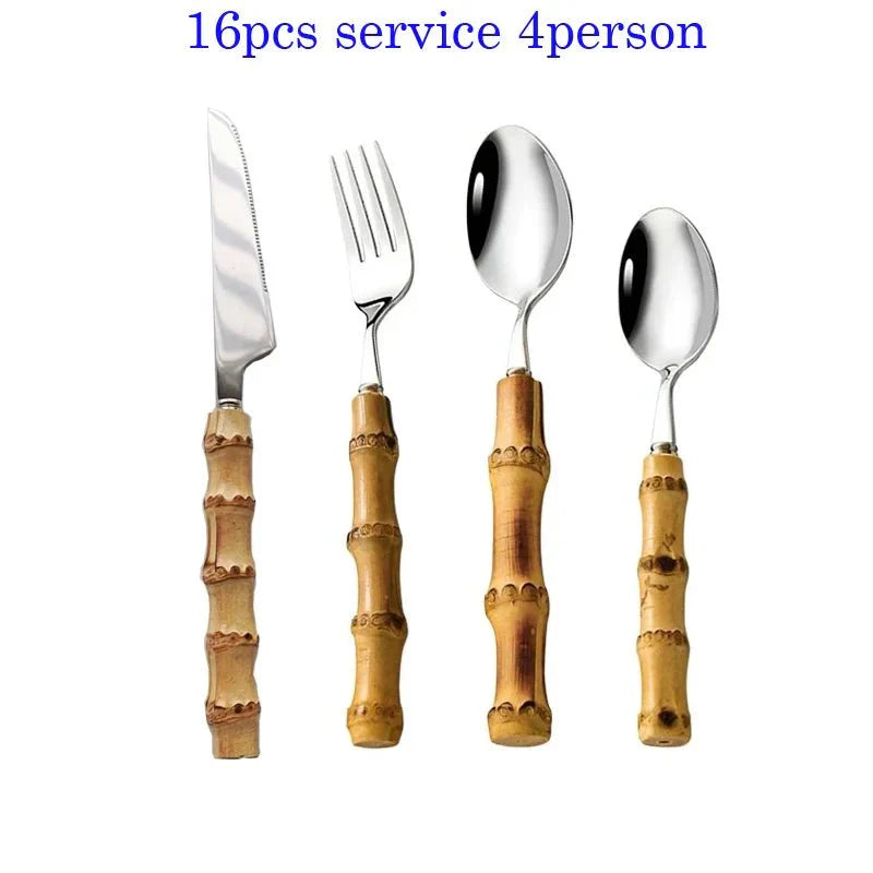 BowLift | Bamboo Handle Cutlery Set Made of Stainless Steel