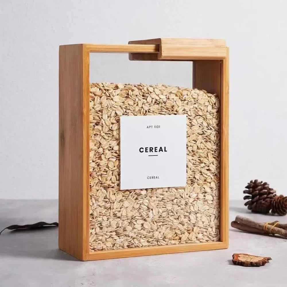 BowLift | Sliding Bamboo Wood Pasta Grain Storage Container