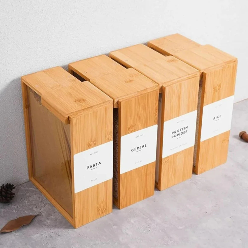 BowLift | Sliding Bamboo Wood Pasta Grain Storage Container
