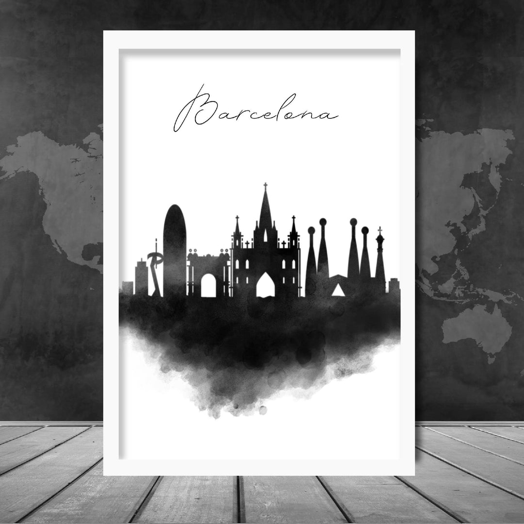 Barcelona Watercolor Skyline City View Print | Bowlift