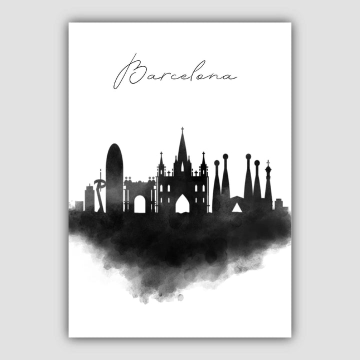 Barcelona Watercolor Skyline City View Print | Bowlift