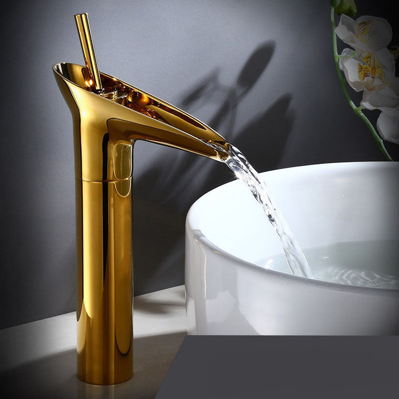 BowLift | Antique Brass Waterfall Basin Tap – Vintage Bathroom Mixer Faucet with Hot & Cold Control