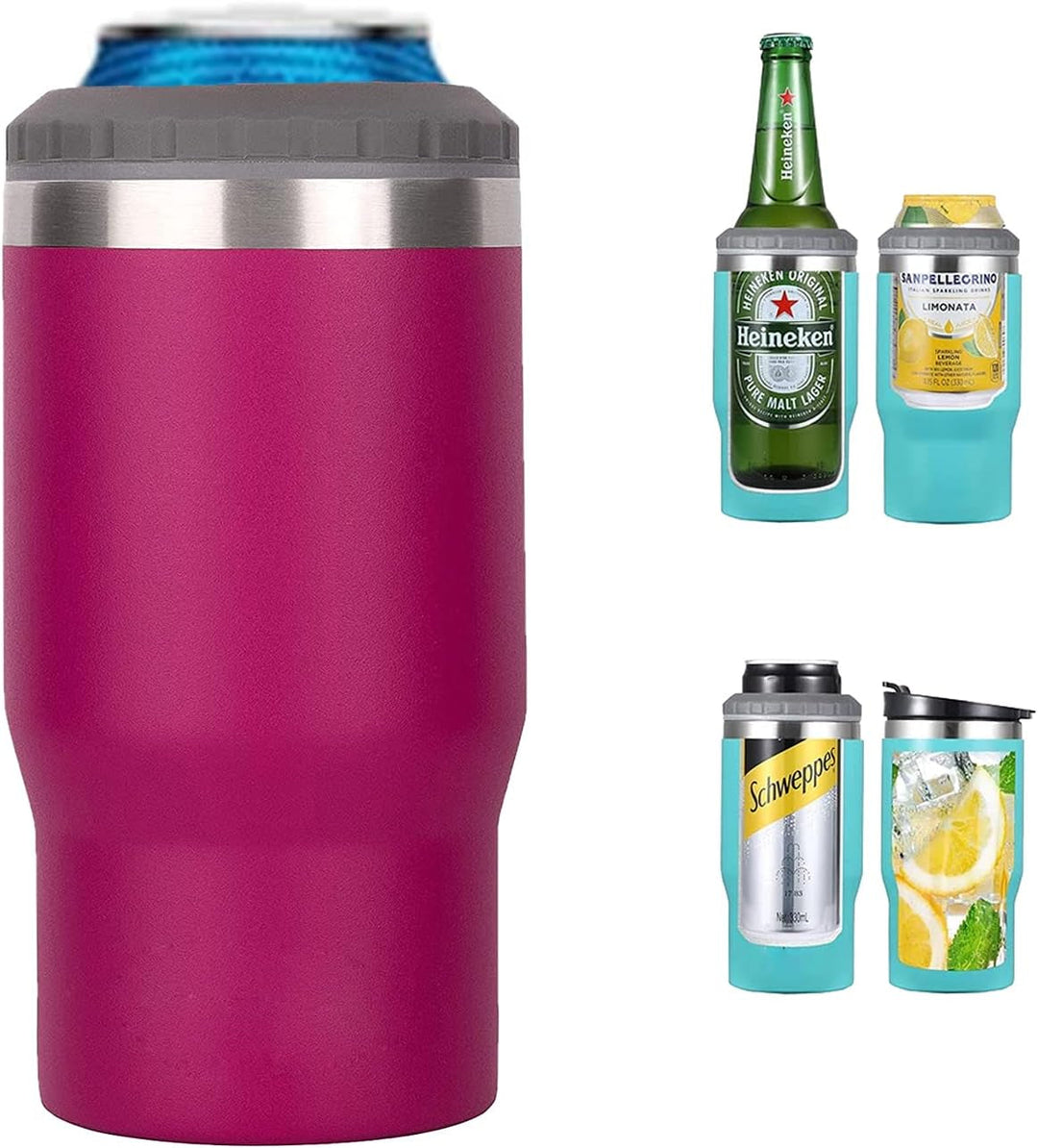 BowLift | 4 in 1 stainless steel can/bottle insulator, 14Oz two-way lid SUS insulated can cooler, beer bottle holder (Black)