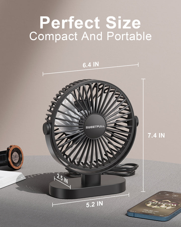 6.5 Inch USB Small Desk Fan for Home Office Car Outdoor Travel | Bowlift