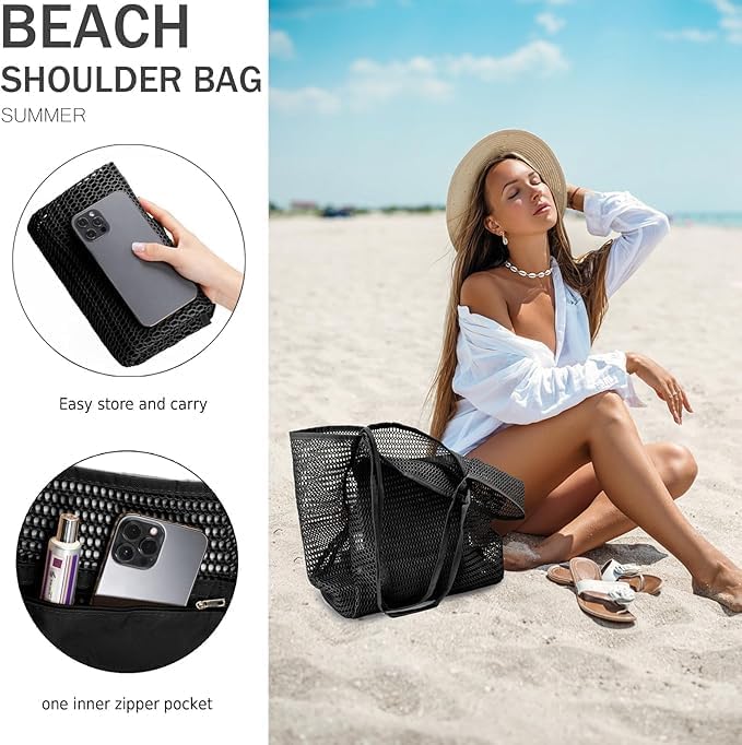 Foldable Mesh Beach Tote Bag with Inner Pocket | Bowlift