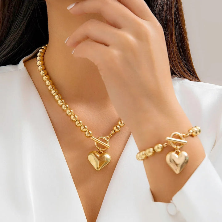 BowLift | 2pc Beaded Heart Pendant Bracelet and Necklace Set