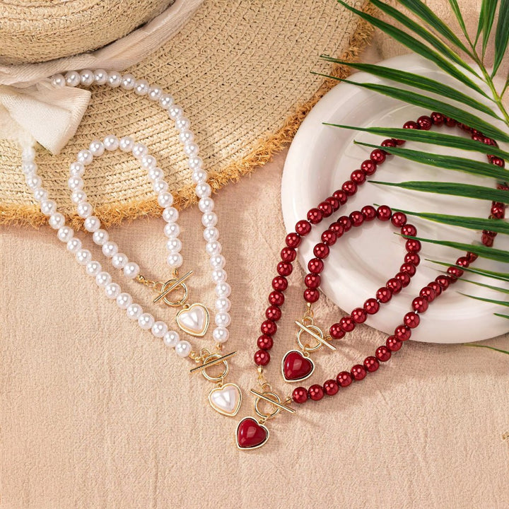 BowLift | 2pc Beaded Heart Pendant Bracelet and Necklace Set