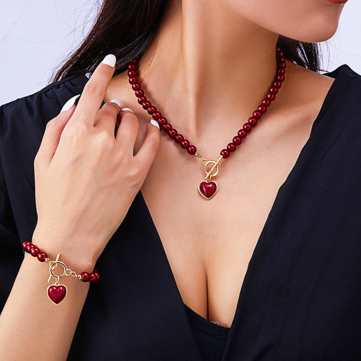 BowLift | 2pc Beaded Heart Pendant Bracelet and Necklace Set