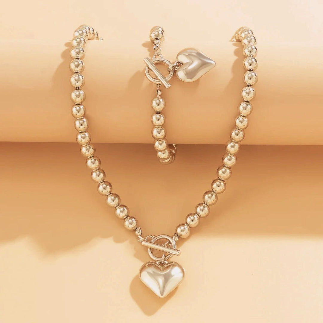 BowLift | 2pc Beaded Heart Pendant Bracelet and Necklace Set