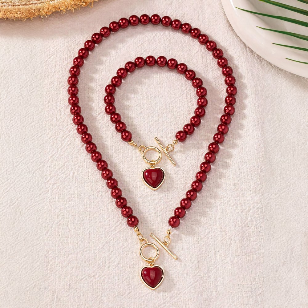 BowLift | 2pc Beaded Heart Pendant Bracelet and Necklace Set