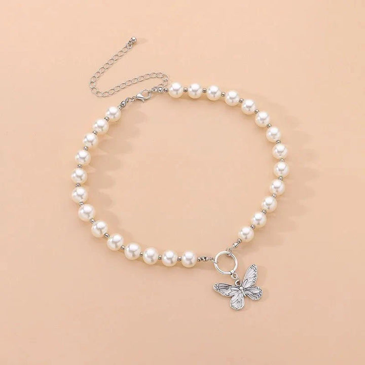 BowLift | Beaded Pearl Butterfly Pendant Choker Necklace