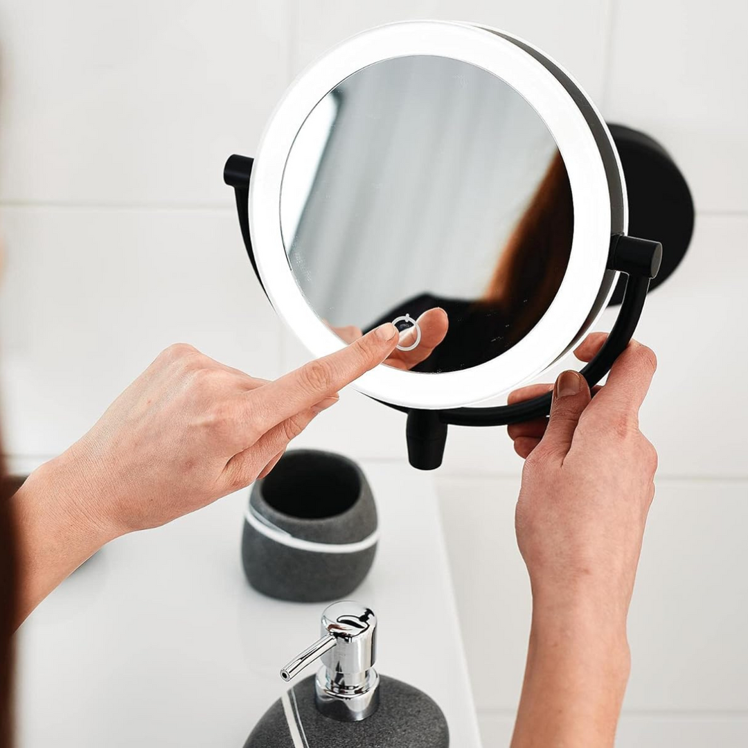 BowLift | Cosmetic Mirror VisoGlow | 3 Light Colors | 3x Magnification | Wireless & Rechargeable