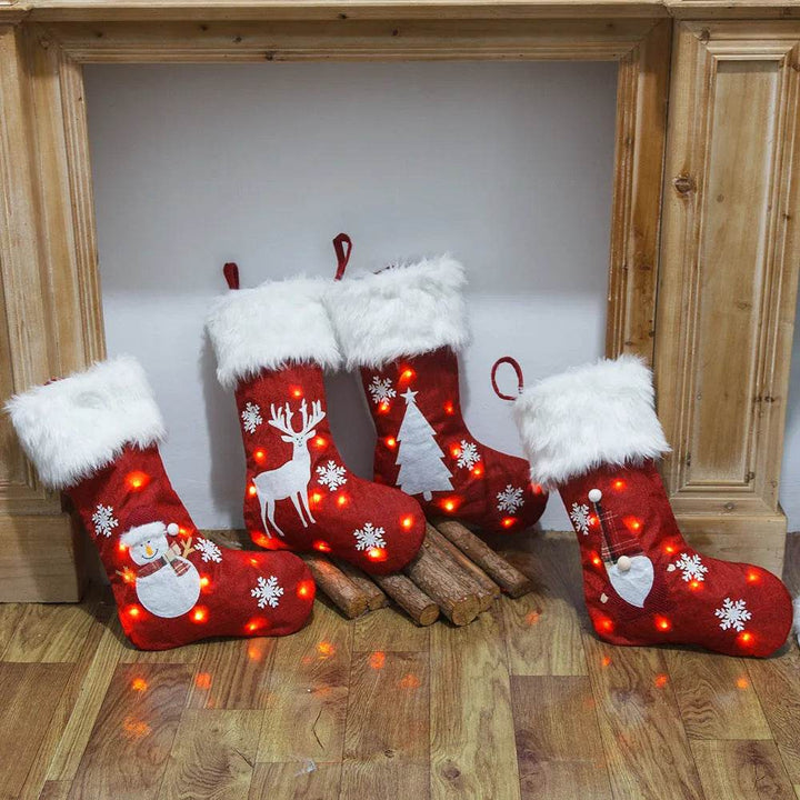 BowLift | New Christmas Ornament With Light Burlap Embroidery Sock Gift Bag