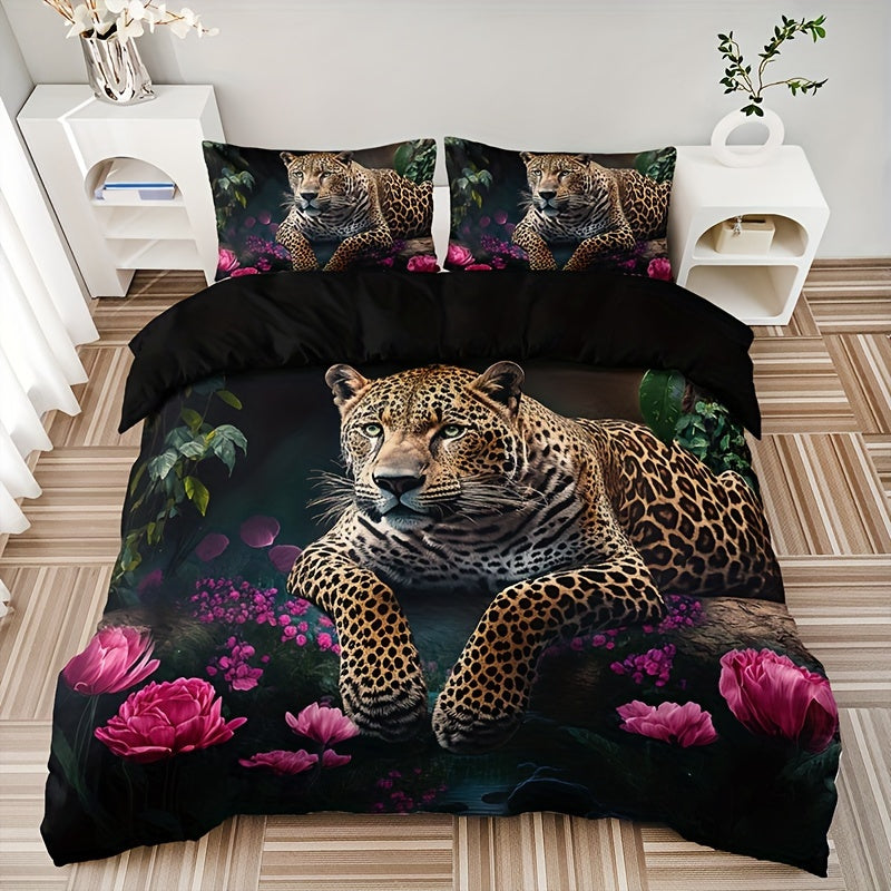 BowLift | Luxurious Animal Print Bedding Set with Rose Pattern - 3-piece
