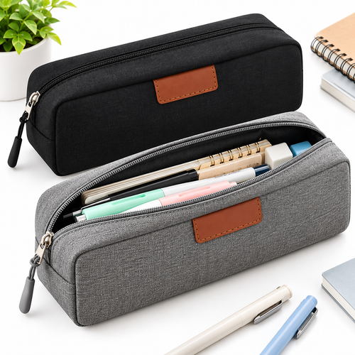 Rectangular Canvas Travel Organizer Pouch with Leather Patch Bowlift
