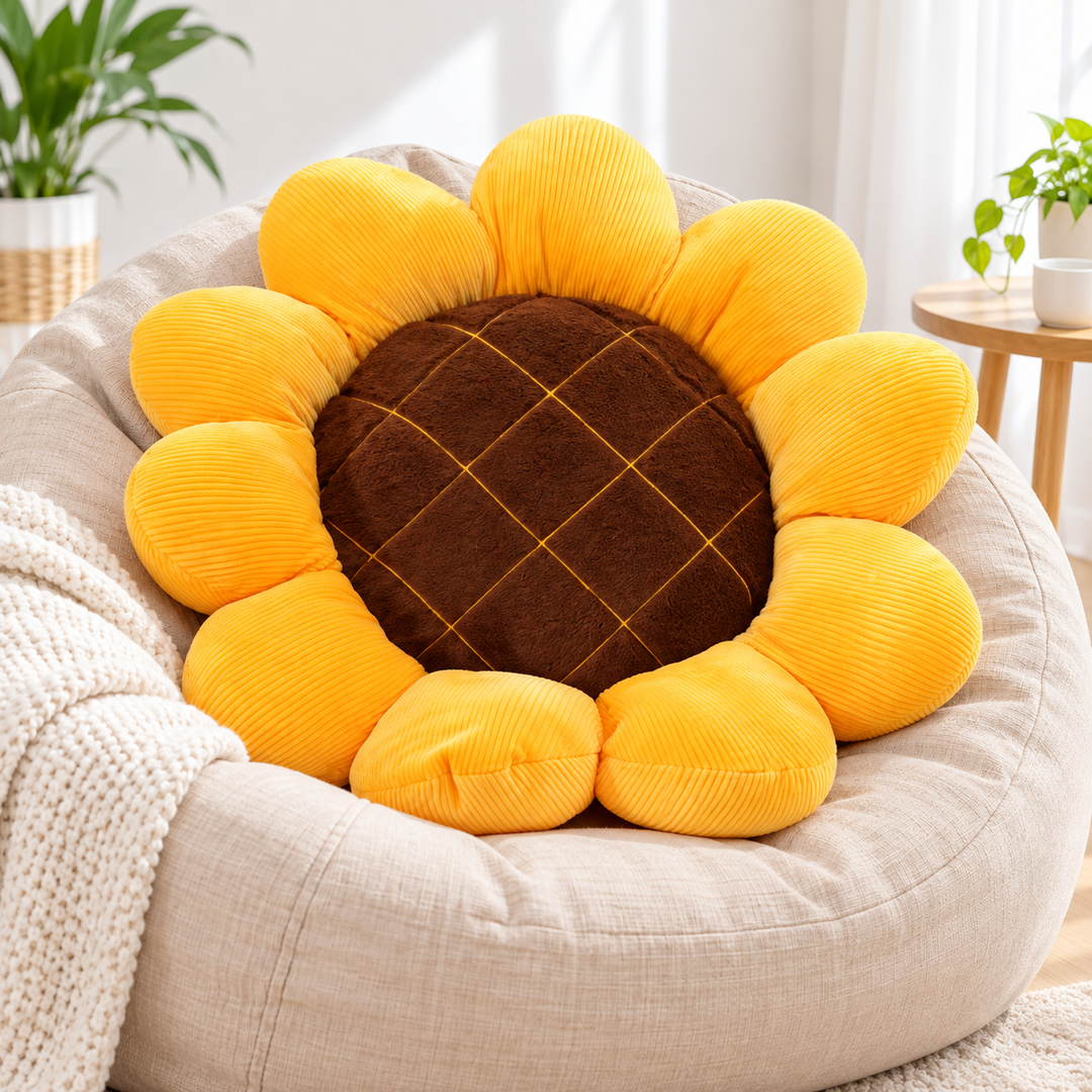 Plush Sunflower Decorative Throw Pillow with Corduroy Petal Edges Bowlift