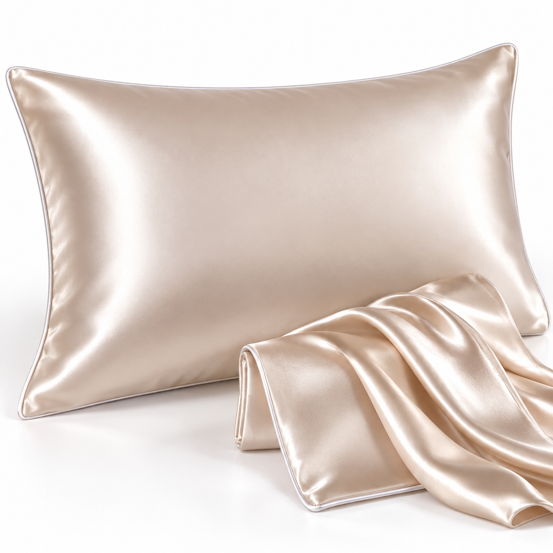Mulberry Silk-Feel Satin Pillowcase Set with Piping and Hidden Zipper Bowlift