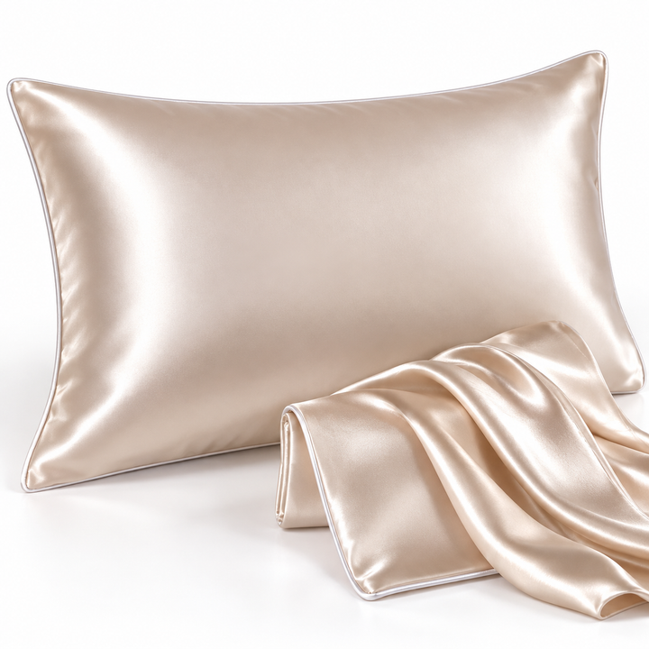 Mulberry Silk-Feel Satin Pillowcase Set with Piping and Hidden Zipper Bowlift