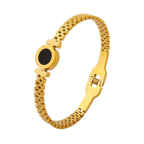 BowLift | Black Center Roman Numeral Accented Bangle Bracelet