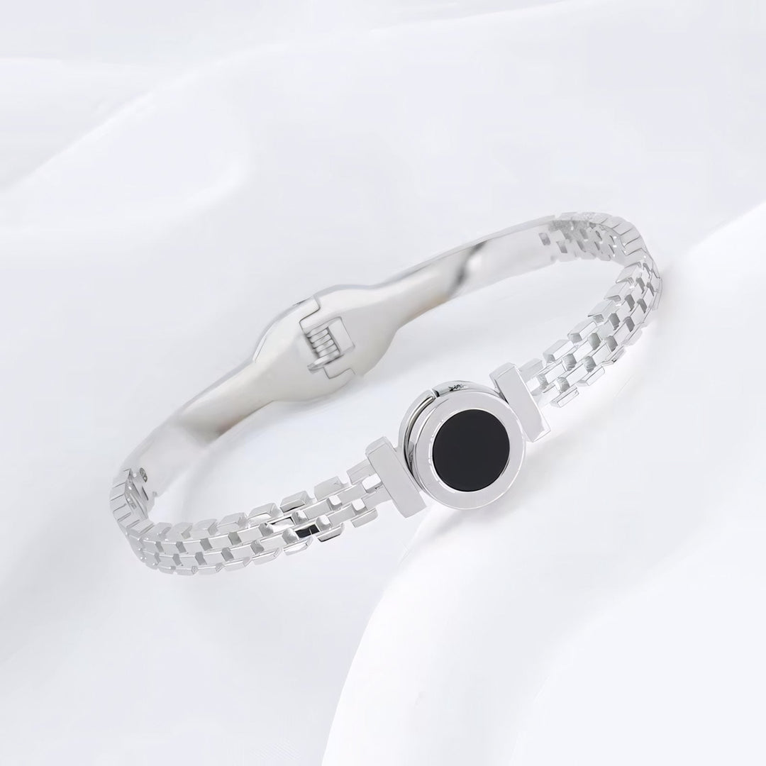 BowLift | Black Center Roman Numeral Accented Bangle Bracelet
