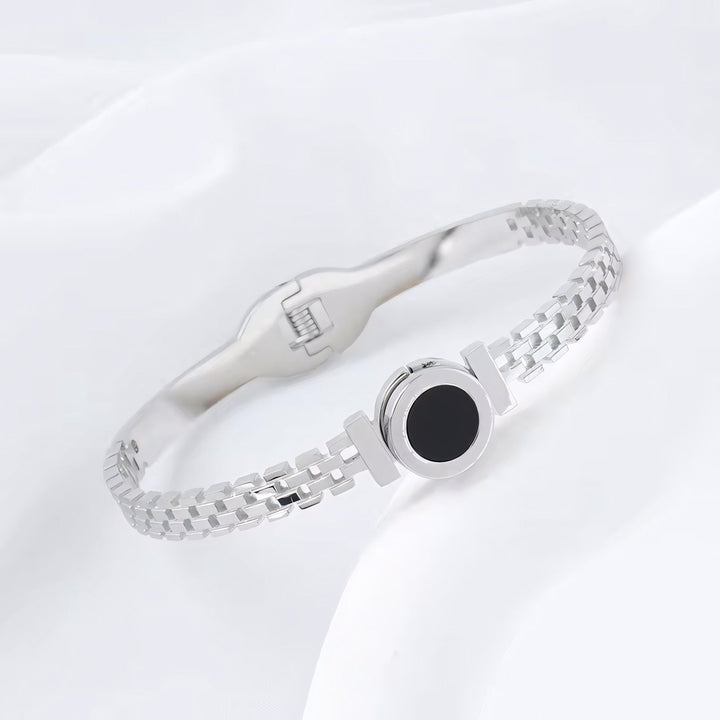 BowLift | Black Center Roman Numeral Accented Bangle Bracelet