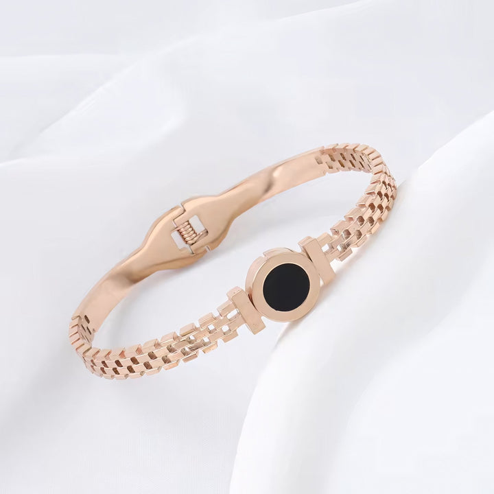 BowLift | Black Center Roman Numeral Accented Bangle Bracelet