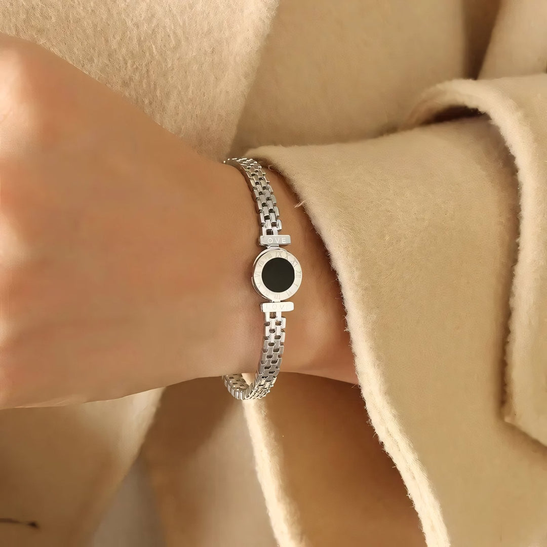BowLift | Black Center Roman Numeral Accented Bangle Bracelet