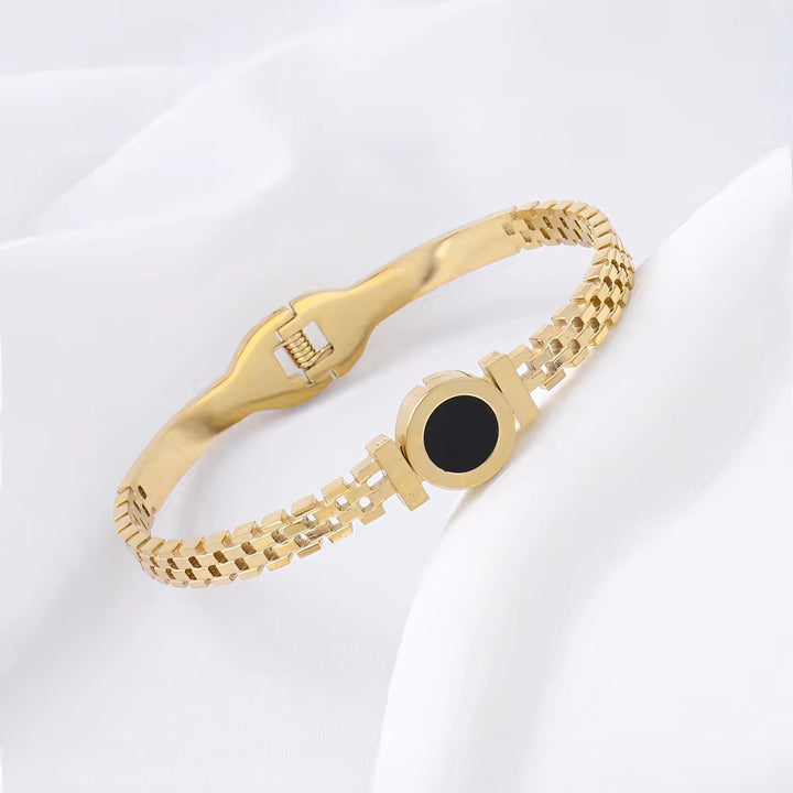 BowLift | Black Center Roman Numeral Accented Bangle Bracelet