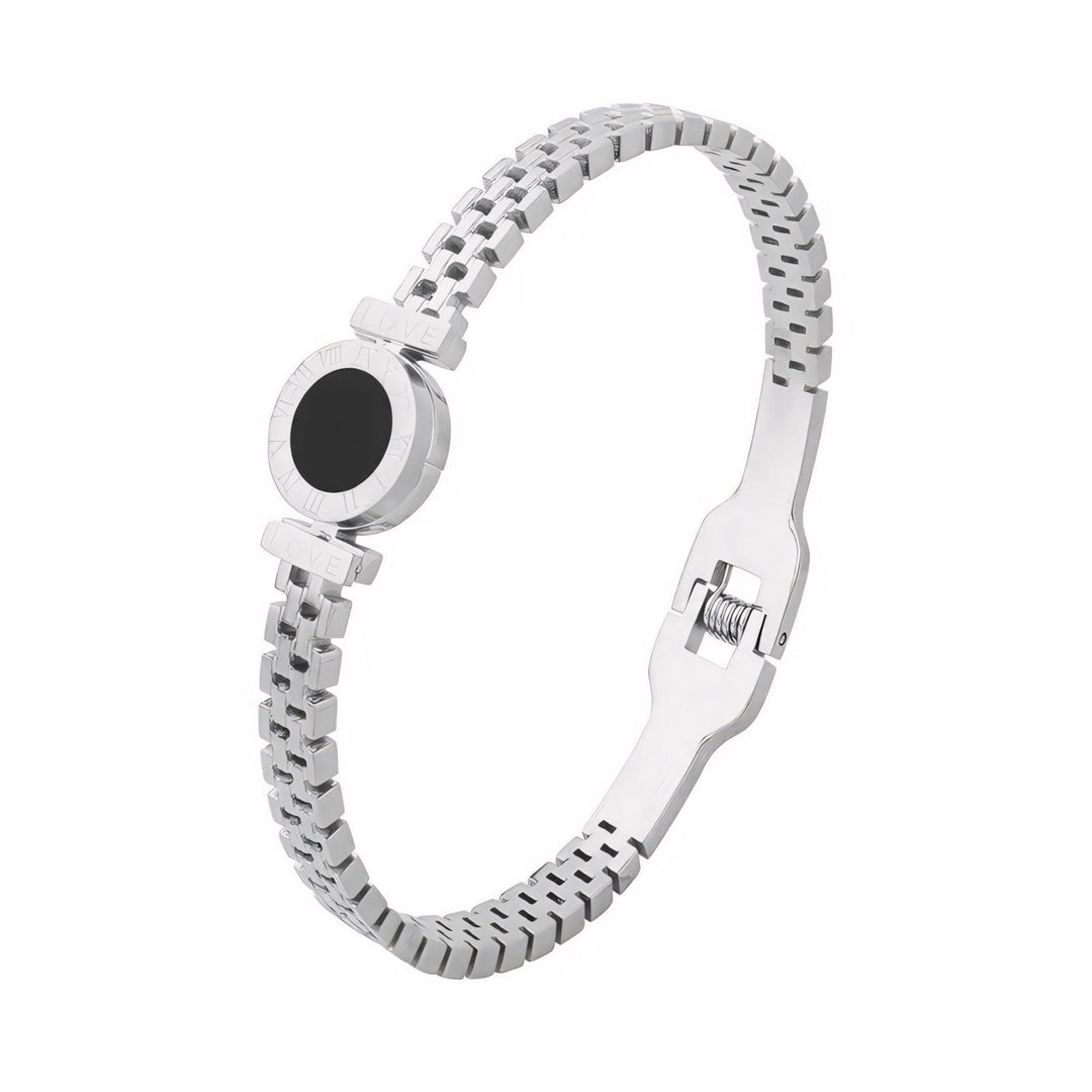 BowLift | Black Center Roman Numeral Accented Bangle Bracelet