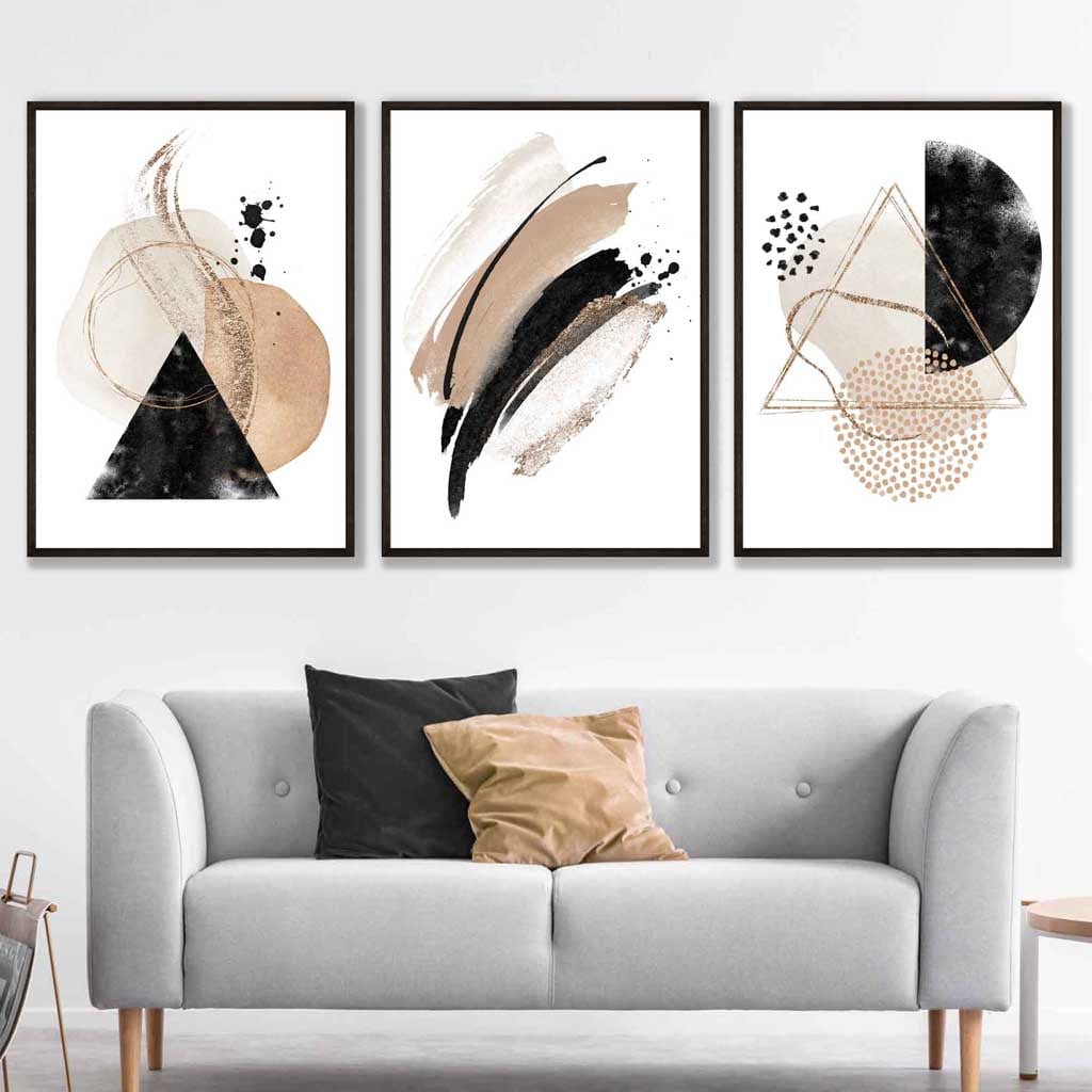 Abstract Black Beige Set of 3 Watercolor Art Prints | Bowlift