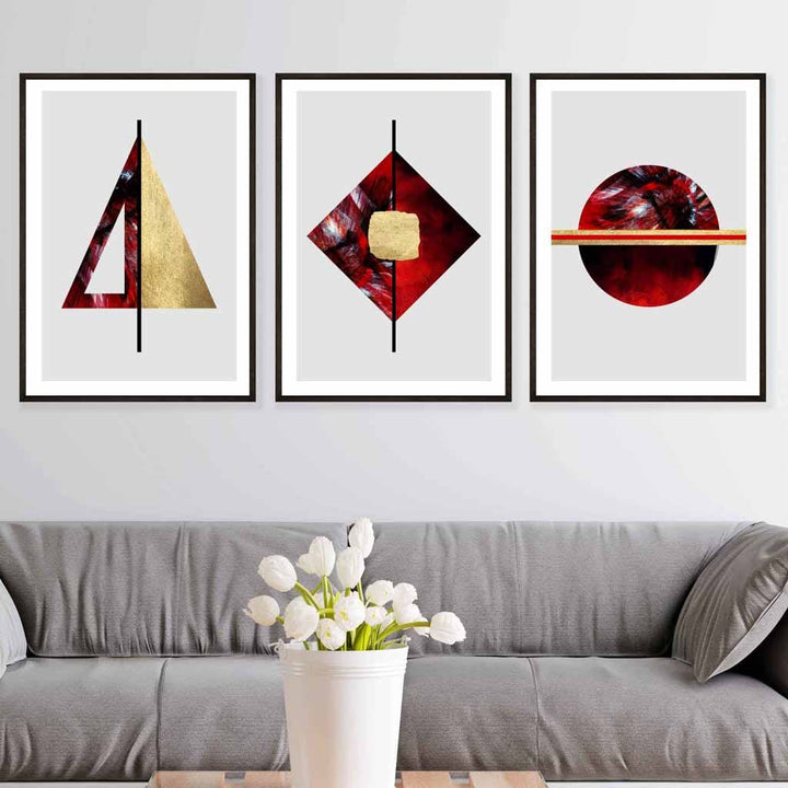 Art Deco Set of 3 Red, Black and Gold Wall Art Prints | Bowlift