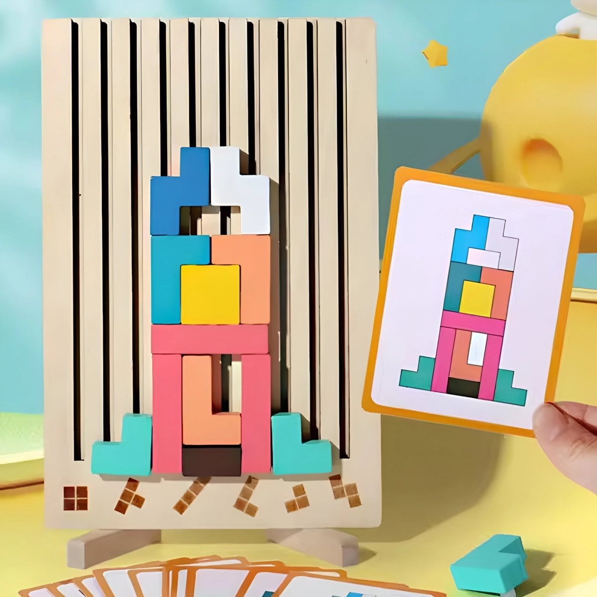 BowLift | BLOCKWISE – Montessori Wood Tetris Stacking Toy for Learning and Play