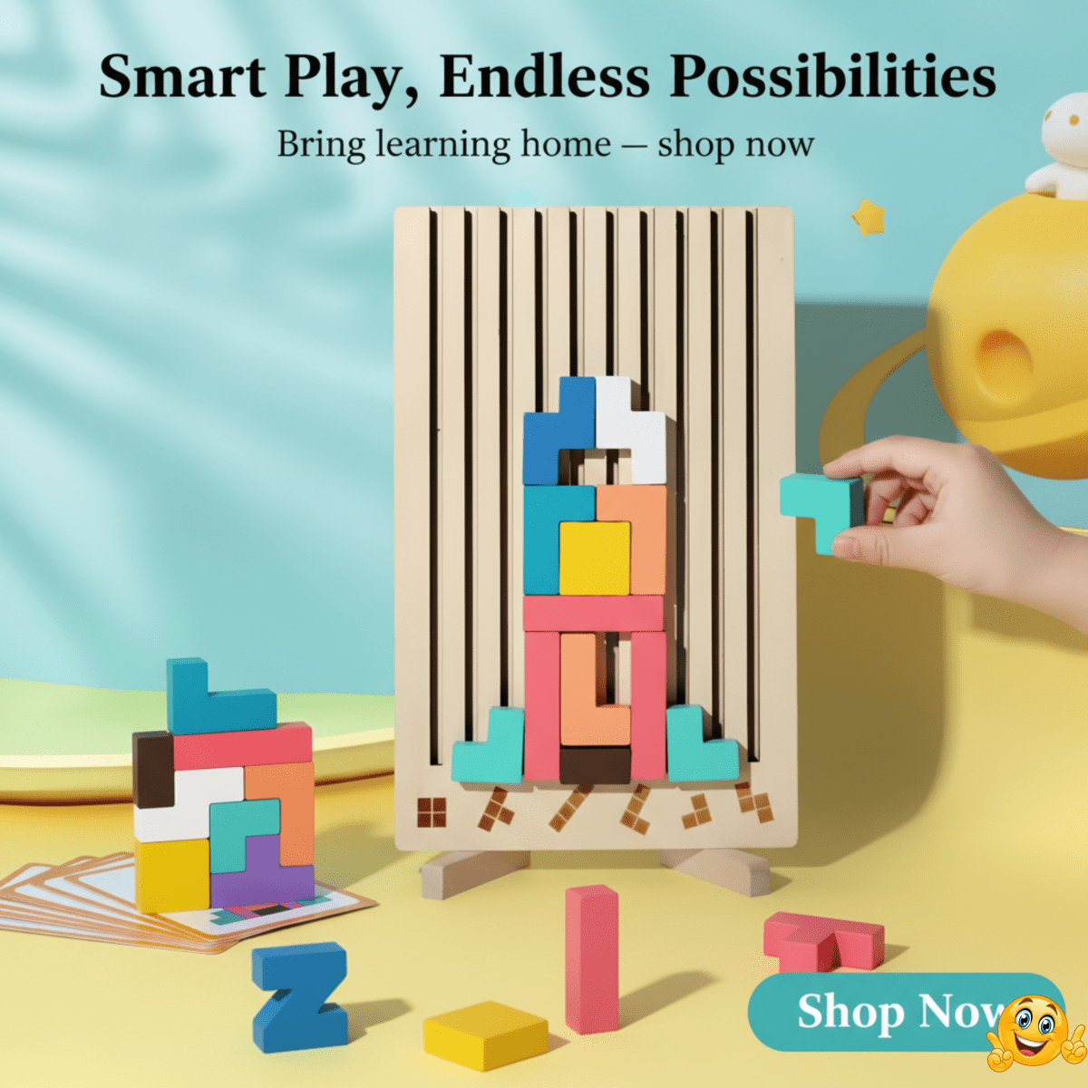BowLift | BLOCKWISE – Montessori Wood Tetris Stacking Toy for Learning and Play
