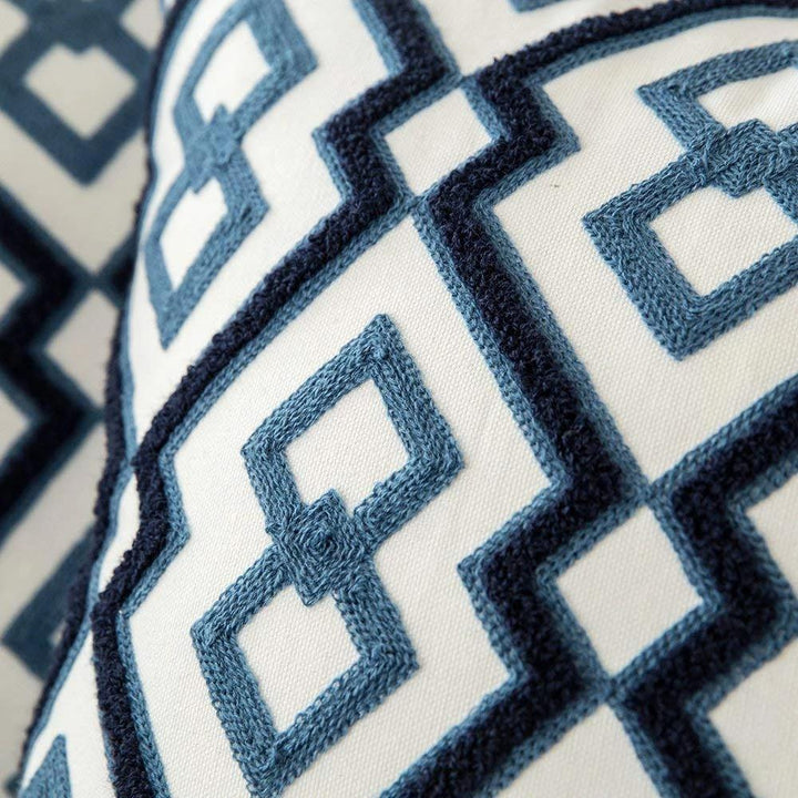 BowLift | Blue Embroidered Decorative Pillow with Ornament Pattern