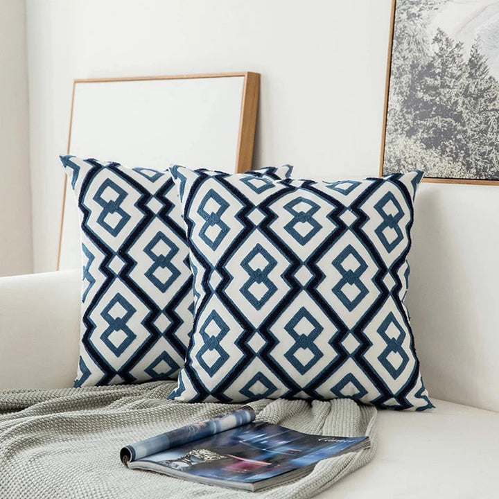 BowLift | Blue Embroidered Decorative Pillow with Ornament Pattern