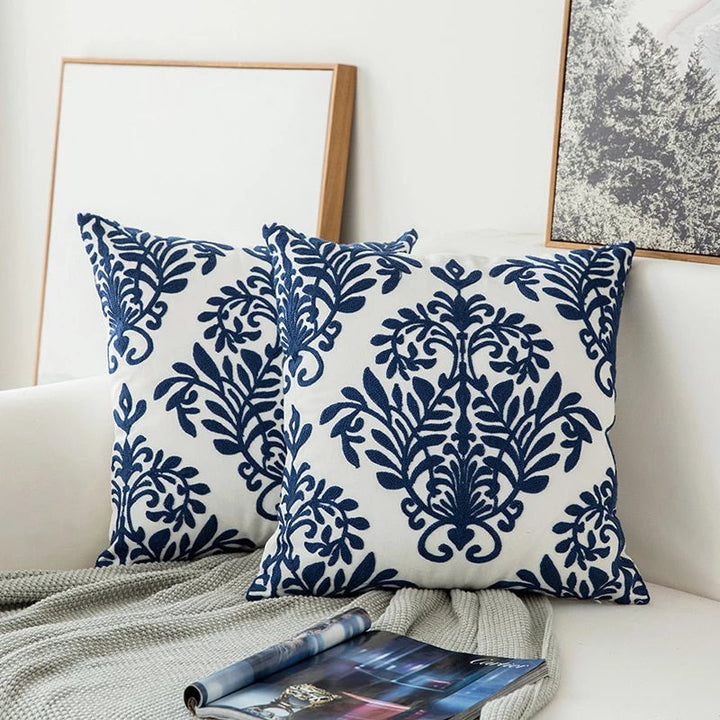 BowLift | Blue Embroidered Decorative Pillow with Ornament Pattern