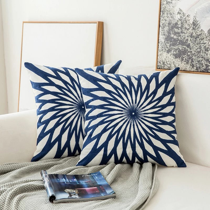 BowLift | Blue Embroidered Decorative Pillow with Ornament Pattern