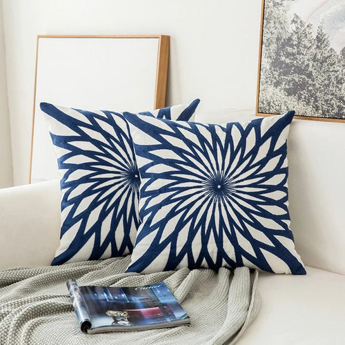 BowLift | Blue Embroidered Decorative Pillow with Ornament Pattern