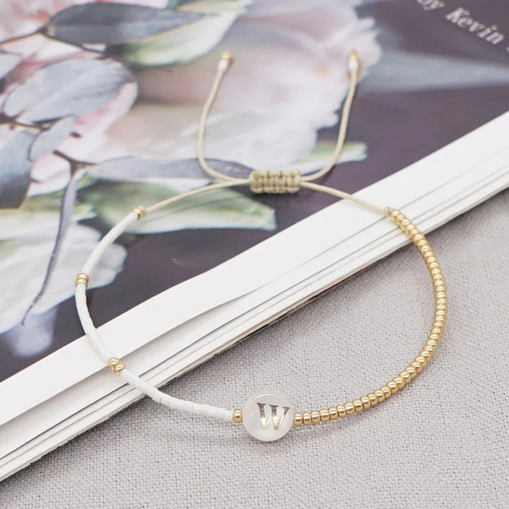 BowLift | Boho White & Gold Beaded Letter Initial Beaded Bracelets